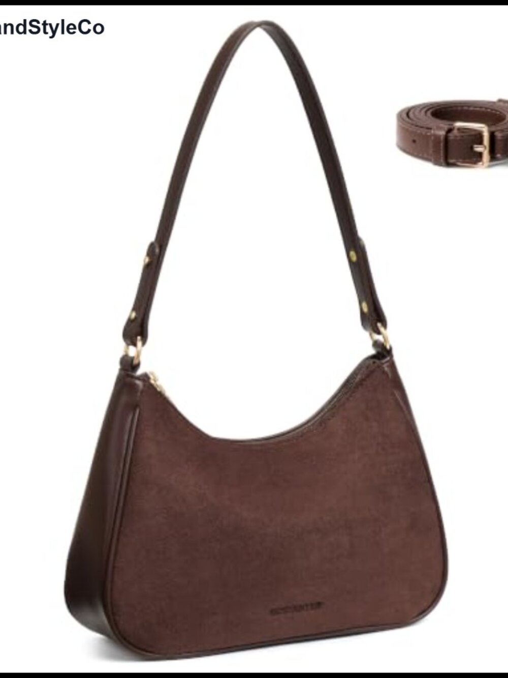 Suede Vegan Leather Crescent Shoulder Bag Crossbody Purse with Two Straps